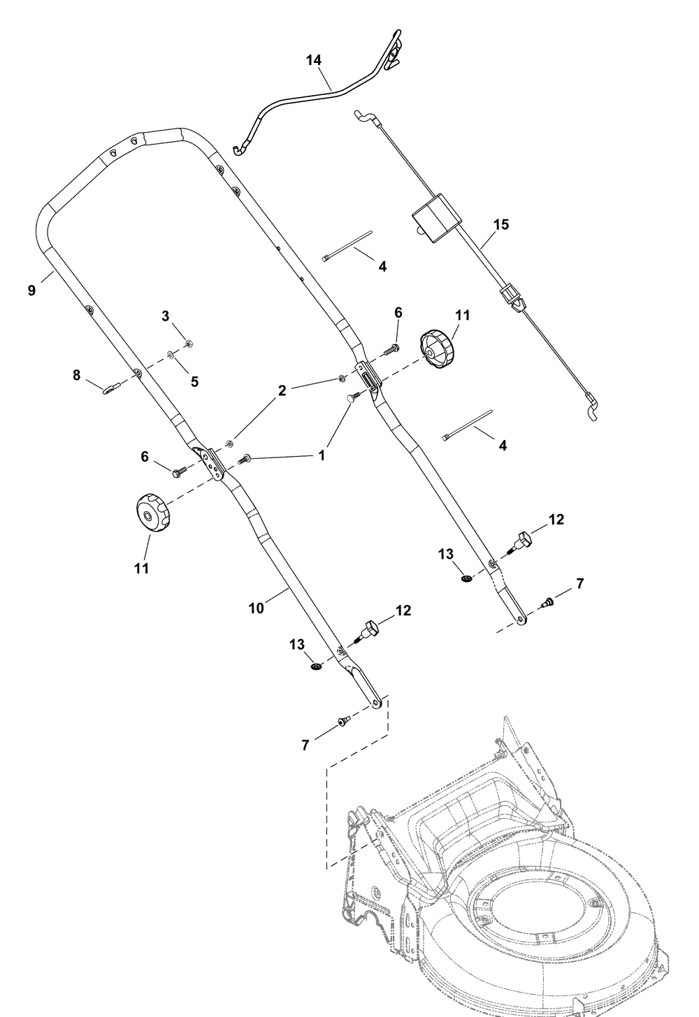 Handles Group Diagram and Parts List for 2691807-00-450E  Briggs and Stratton Lawn Mower